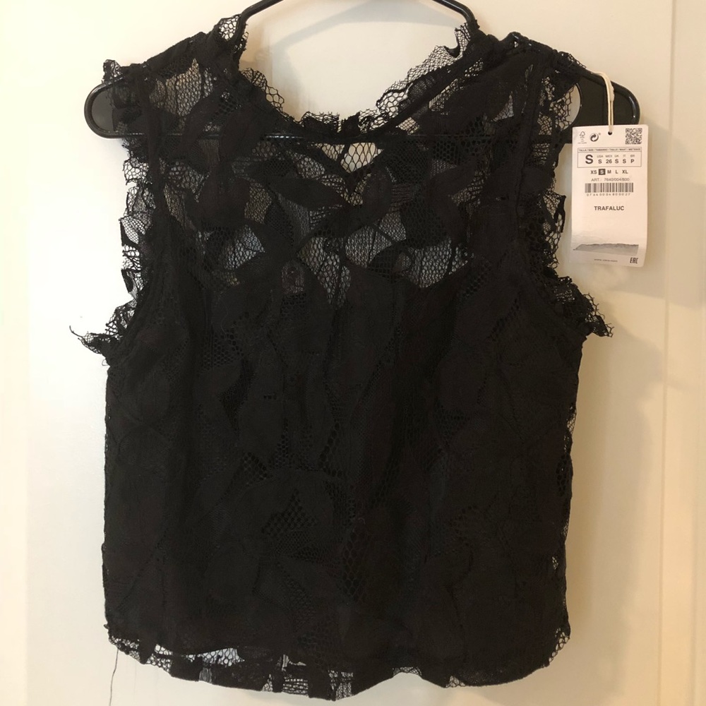 Black lace crop top - Zara - Small